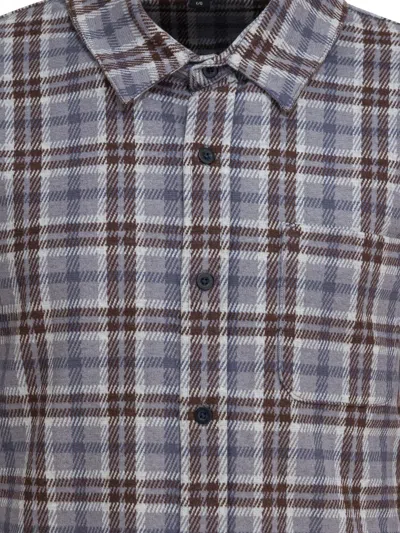Vince Long Sleeve Plaid Shirt With Button-down Collar In Blue