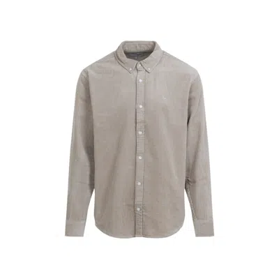 Carhartt Long Sleeve Corduroy Shirt With Button Collar In Gray