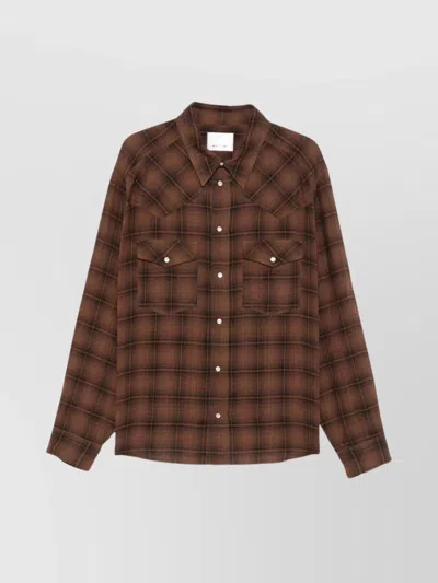Isabel Marant Checked Long Sleeve Shirt With Chest Pockets In Brown