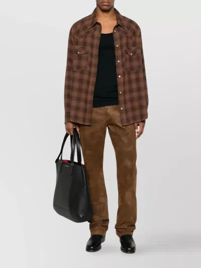 Isabel Marant Checked Long Sleeve Shirt With Chest Pockets In Brown