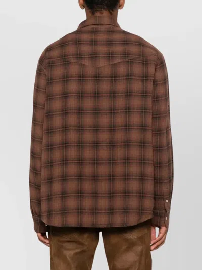 Isabel Marant Checked Long Sleeve Shirt With Chest Pockets In Brown