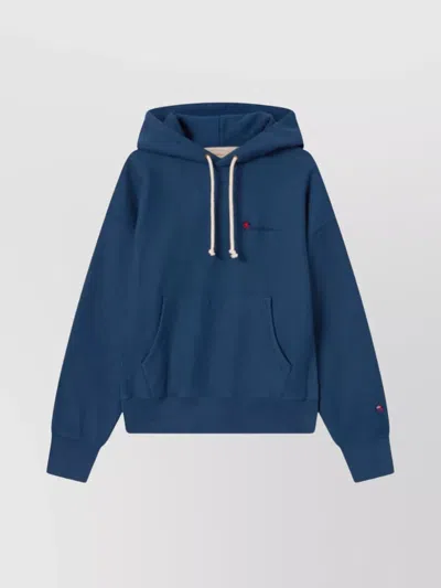 Champion Hooded Cotton Sweatshirt Featuring Kangaroo Pocket In Blue