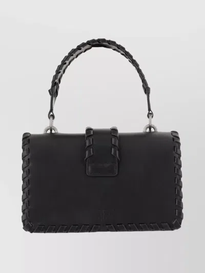 Pinko Mini Bag With Woven Design And Top Handle In Black