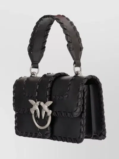 Pinko Mini Bag With Woven Design And Top Handle In Black