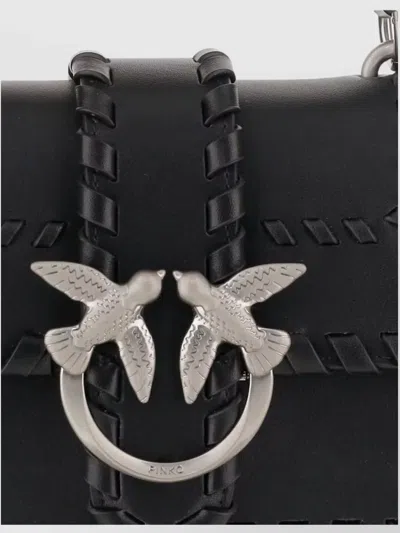 Pinko Mini Bag With Woven Design And Top Handle In Black