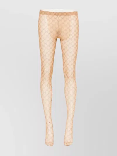 Gucci Sheer Monogram Patterned Hosiery With Elastic Waistband In Neutral
