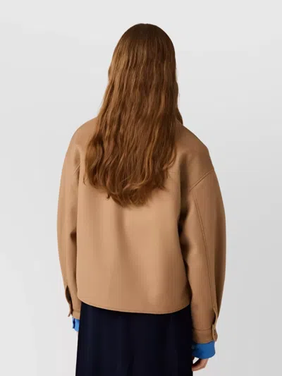 Miu Miu Camel Jacket With Pointed Collar And Pockets In Brown