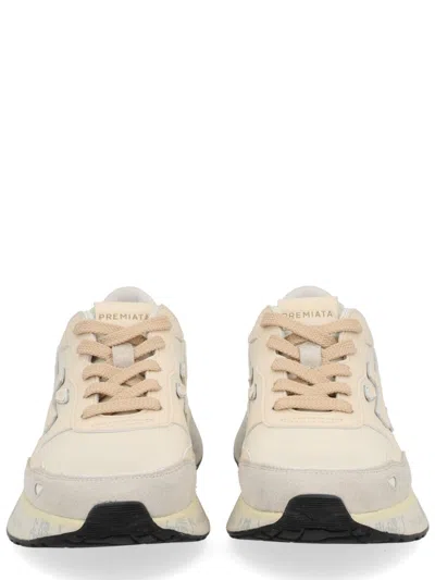 Premiata Beige And Cream Leather Sneakers With Textured Detailing In Neutral