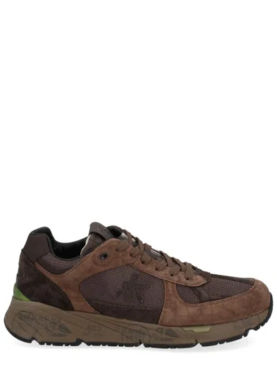 Premiata Textured Brown Sneakers With Calf Leather And Mesh Detail In Brown