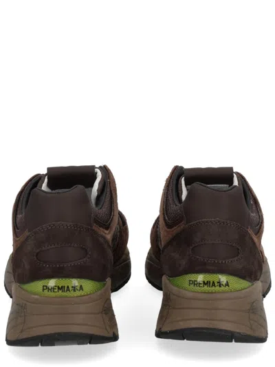 Premiata Textured Brown Sneakers With Calf Leather And Mesh Detail In Brown