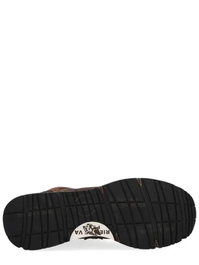 Premiata Textured Brown Sneakers With Calf Leather And Mesh Detail In Brown