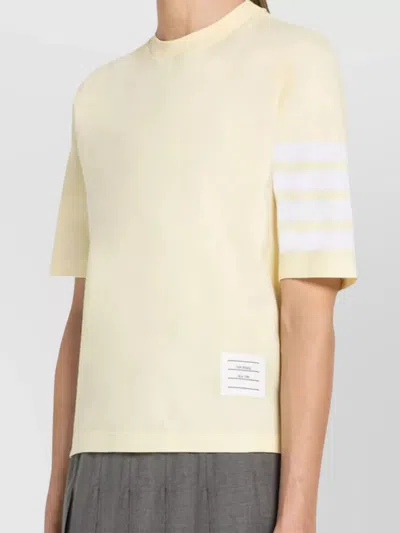 Thom Browne Short Sleeve Jersey T-shirt With Four Bar Stripe In White