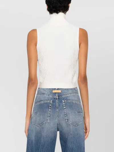 Balmain High Neck Sleeveless Zip Top In White
