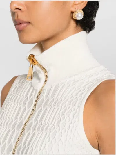 Balmain High Neck Sleeveless Zip Top In White