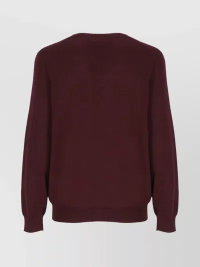Ralph Lauren Long Sleeve Crew Neck Sweater With Ribbed Trims In Burgundy