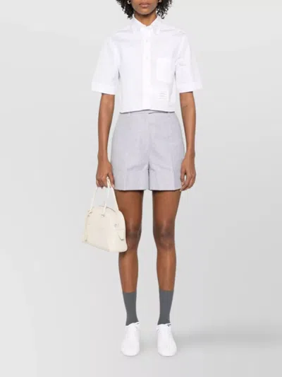 Thom Browne Cropped Shirt Featuring Button-down Collar In White
