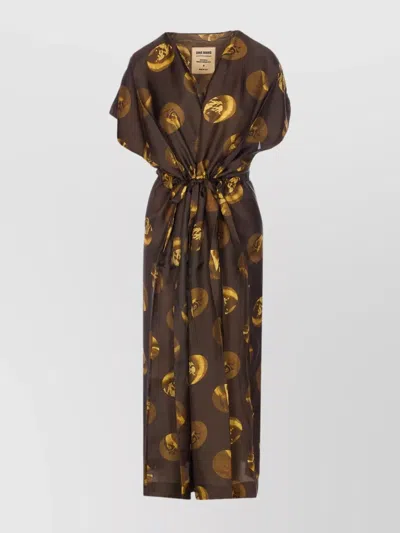 Uma Wang Oversized Midi Dress Graphic Print In Brown