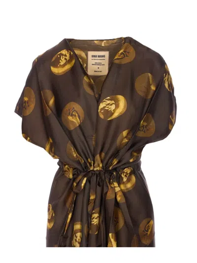 Uma Wang Oversized Midi Dress Graphic Print In Brown