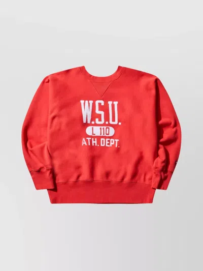 Champion Crew Neck Sweatshirt Featuring Ribbed Cuffs In Red