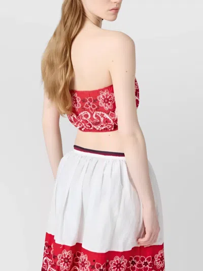 Miu Miu Strapless Floral Print Top T-shirt In Red