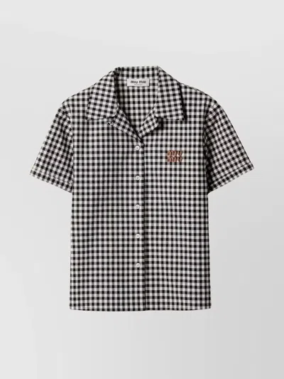 Miu Miu Short-sleeved Checked Shirt In Black
