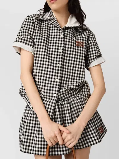 Miu Miu Short-sleeved Checked Shirt In Black
