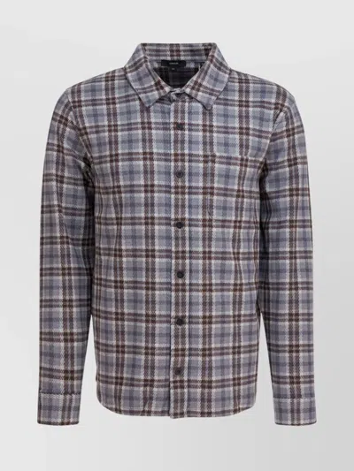 Vince Long Sleeve Plaid Shirt With Button-down Collar In Blue