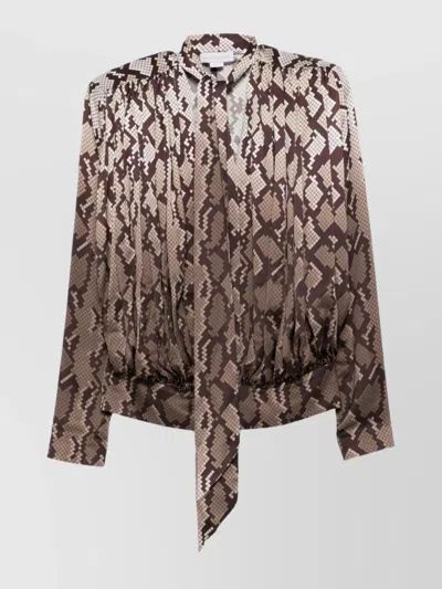 Stella Mccartney Satin Top With Snake Print And Knot In Brown