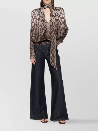Stella Mccartney Satin Top With Snake Print And Knot In Brown