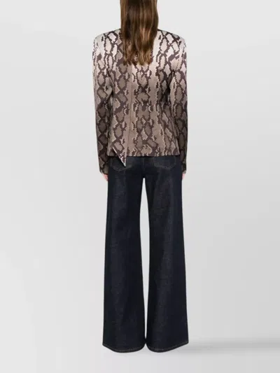 Stella Mccartney Satin Top With Snake Print And Knot In Brown
