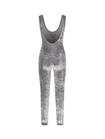 Gucci Women Stretch Chenille Jumpsuit With All-over Crystals In Gray