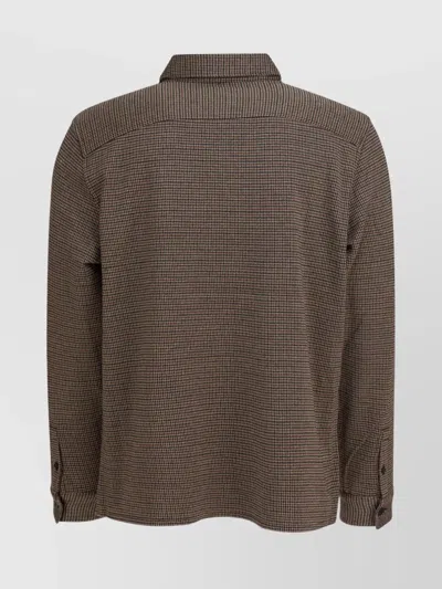 Vince Long Sleeve Houndstooth Patterned Shirts In Brown