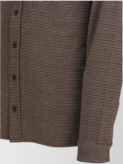 Vince Long Sleeve Houndstooth Patterned Shirts In Brown