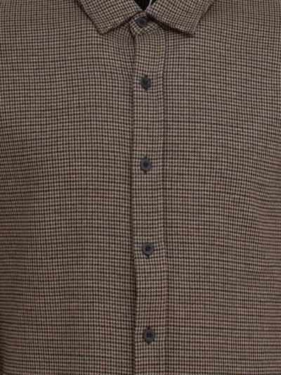 Vince Long Sleeve Houndstooth Patterned Shirts In Brown