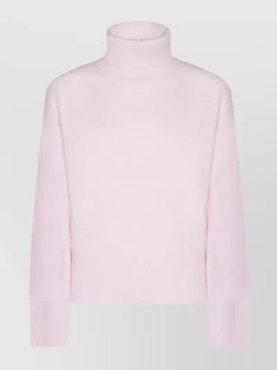 Fabiana Filippi Ribbed Turtleneck Knit Sweater Featuring Cuffs In Pink