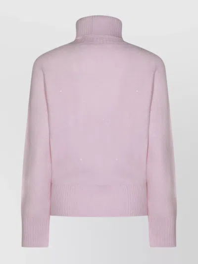 Fabiana Filippi Ribbed Turtleneck Knit Sweater Featuring Cuffs In Pink