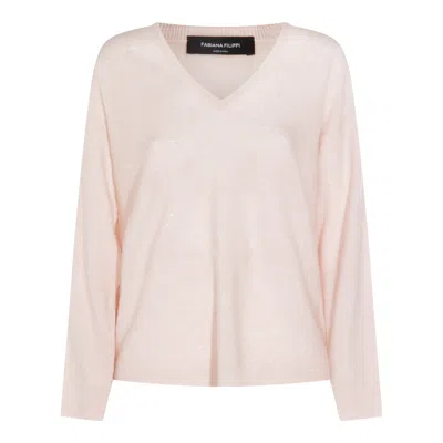 Fabiana Filippi Sparkling V-neck Long Sleeve Knitwear In Pink