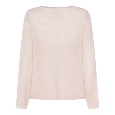 Fabiana Filippi Sparkling V-neck Long Sleeve Knitwear In Pink