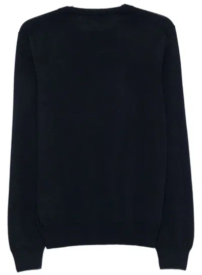 Fay Ribbed Crew Neck Wool Sweater With Long Sleeves In Black