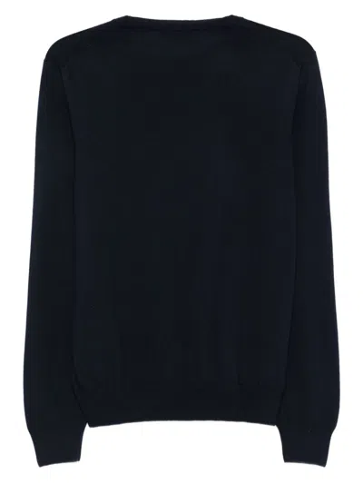 Fay Ribbed Crew Neck Wool Sweater With Long Sleeves In Black