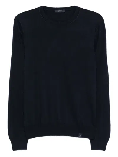 Fay Ribbed Crew Neck Wool Sweater With Long Sleeves In Black