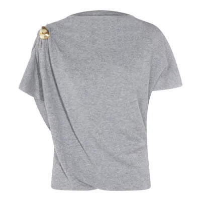 Fabiana Filippi Asymmetric Crewneck Knitwear Gold Embellishment In Gray