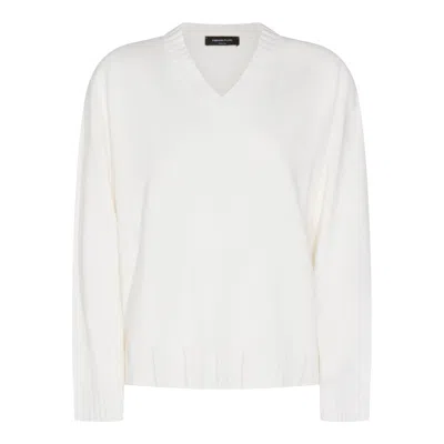 Fabiana Filippi Platinum V Neck Sweater With Filo Diamante Trim Detail In White