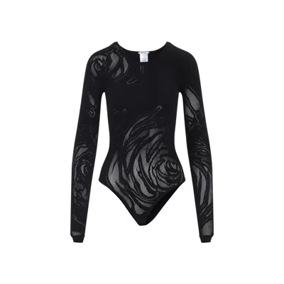 Wolford Floral Long Sleeve Sheer Top In Black