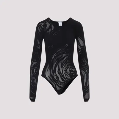Wolford Floral Long Sleeve Sheer Top In Black