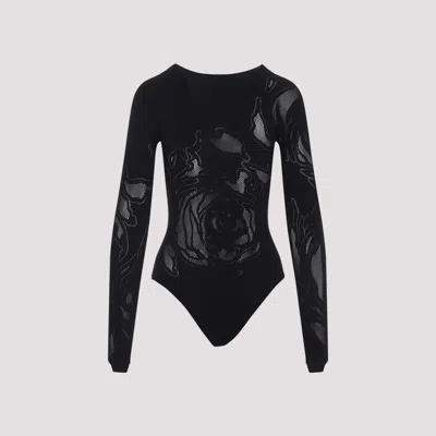 Wolford Floral Long Sleeve Sheer Top In Black