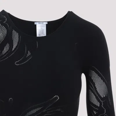 Wolford Floral Long Sleeve Sheer Top In Black
