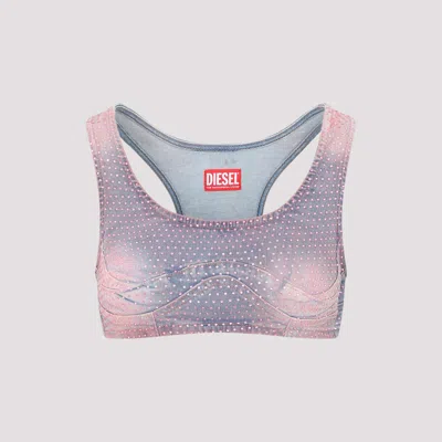 Diesel De-toppy-fsd Denim Cropped Top With Rhinestones In Multi