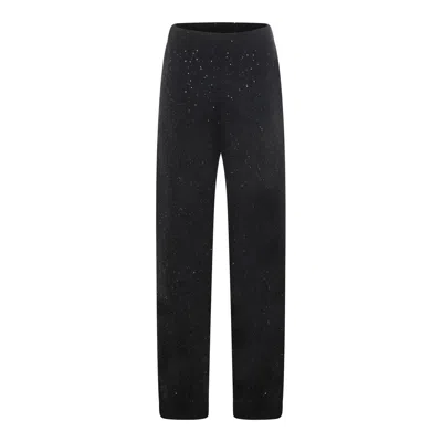 Fabiana Filippi Full Length Trousers With Elastic Waistband And Sequins In Black