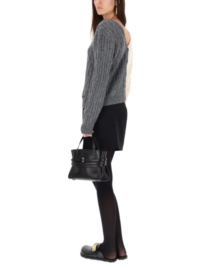Moschino Cable Knit Color Block Long Sleeve Sweater In Black
